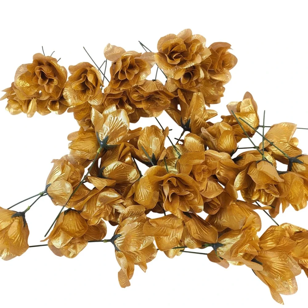 Gold Metallic Silk Roses 3